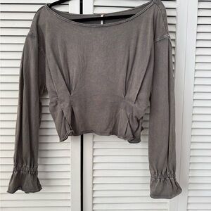 Free People Gray Long Sleeve Crop Top